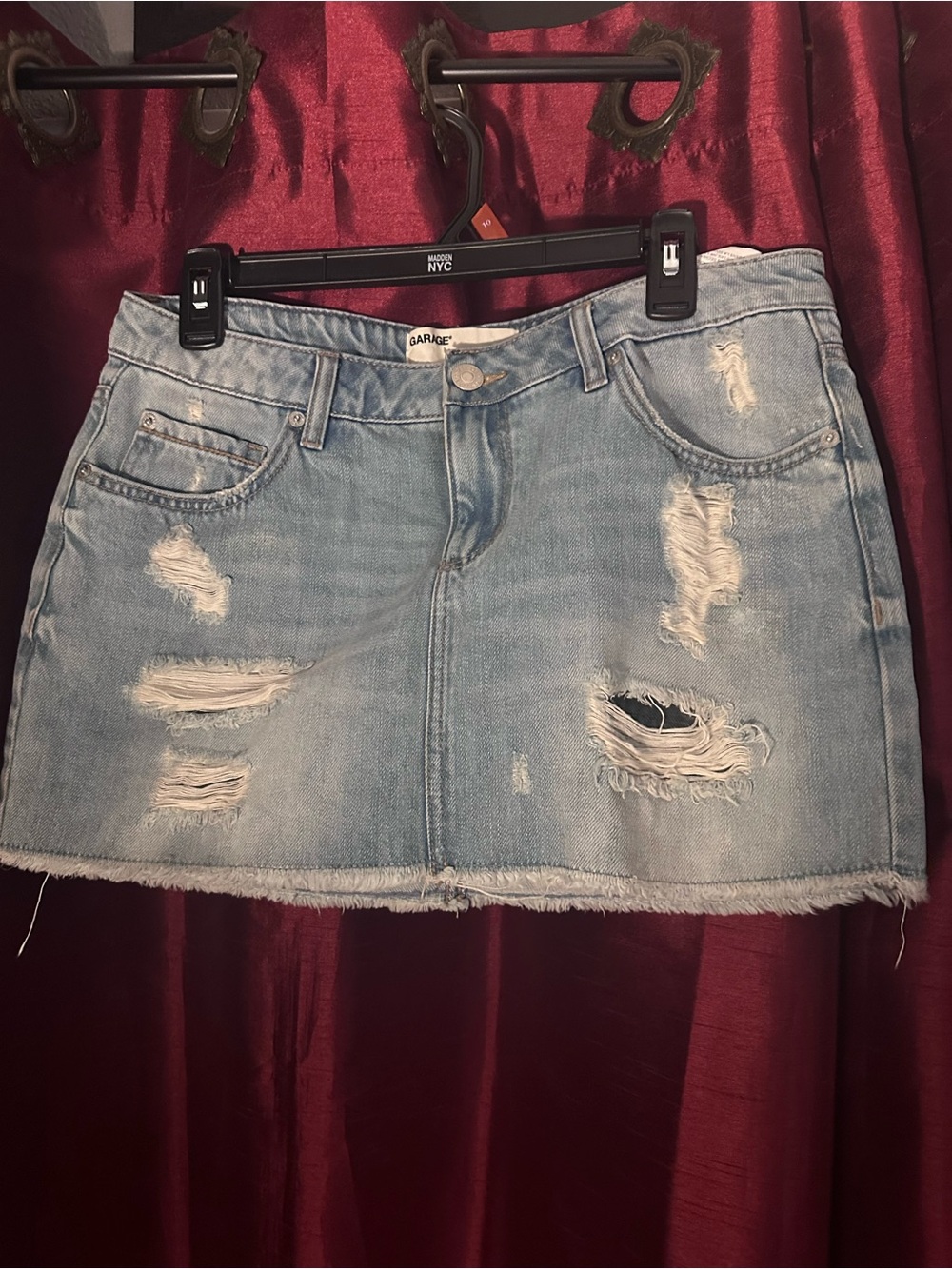 Garage Light Wash Distressed Denim Mini Skirt